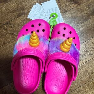 CROCS Pink and Gold Slippers with Classic Perforated Design